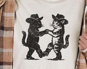 Funny Cowboy Cat Shirt, Dancing Cat Graphic Tee, Western Cat Shirt, Country Cat Lover Gift, Cat Meme Shirt
