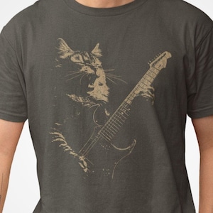 Rockstar Cat Graphic Tee: Funny Heavy Metal Guitarist Cat Shirt