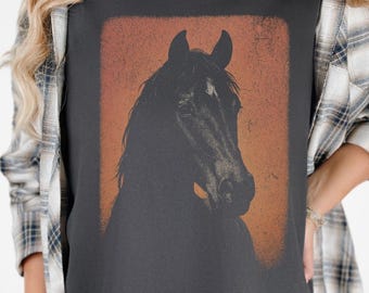 Black Horse Graphic Tee: Comfort Colors Western Shirt