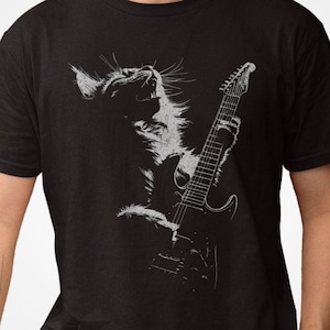 Rock N Roll Cat Graphic Tee: Vintage Rockstar Guitar Cat Shirt