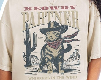 Meowdy Partner Cowboy Cat Shirt, Funny Western Cat Tee, Vintage Cat Shirt, Cowboy Cat Sweatshirt, Cute Cat Lover Gift, Cat Mom Cowgirl Shirt