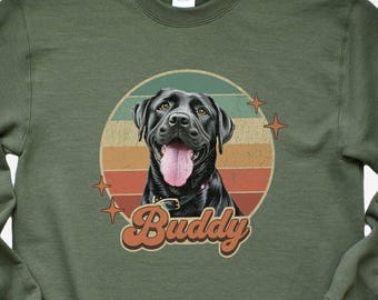 Personalisiertes Tier Portrait Sweatshirt: Vintage Retro Hund Mama Rundhalsausschnitt