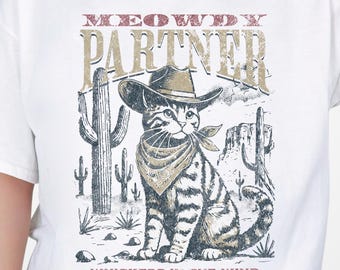 Cowboy Cat Shirt, Meowdy Partner Vintage Ranch Tee, Western Cat Graphic Tee, Cat Lover Gift