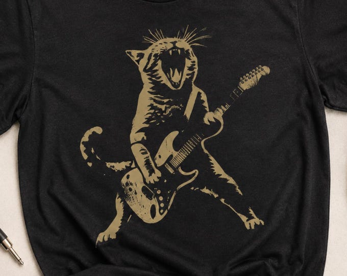 Cat Guitar Shirt, Rock Cat Tee, Funny Music Cat Shirt, Guitar Player Gift, Cat Lover Gift