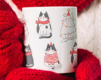 Meowy Christmas Mug, Cat Christmas Mug, Cats Mug 11oz or 15oz, multiple colors