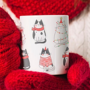 Meowy Christmas Mug, Cat Christmas Mug, Cats Mug 11oz or 15oz, multiple colors