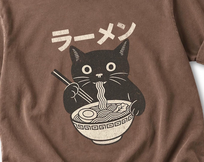 Ramen Cat Shirt, Cat Shirt, Cat Eating Ramen Tee, Japanese Cat Shirt, Anime Cat Tee, Cat Lover Gift