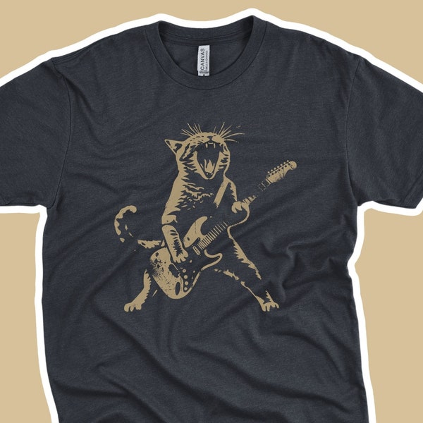 Rock Cat Playing Guitar Shirt and Sweatshirt: A Funny Guitar Cat T-Shirt and Sweatshirt Perfect for Cat Lovers and Rock Lovers Alike