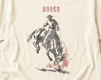 Vintage Rodeo Cowboy Shirt, Retro Western Graphic Tee, Bronc Rider Horse Shirt, Country Western Tee, Comfort Colors Cowboy Tee