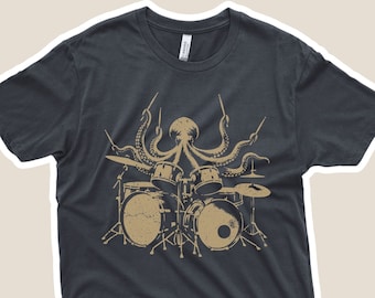 Chemise de batteur Octopus, tee-shirt rock n roll pour batteurs, chemise de musicien