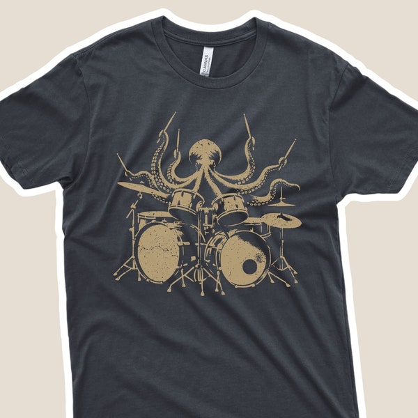 Chemise de batteur Octopus, tee-shirt rock n roll pour batteurs, chemise de musicien