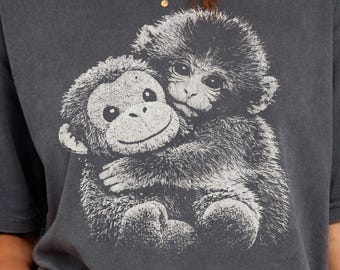 Punch the Monkey Shirt, Baby Monkey Hug Tee, Team Punch Monkey Graphic Tee, Cute Emotional Support Animal Shirt, Animal Lover Gift