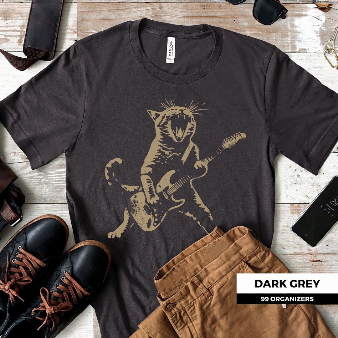 Rock Cat Playing Guitar Shirt and Tank Top: Funny Guitar Cat T-shirt ...