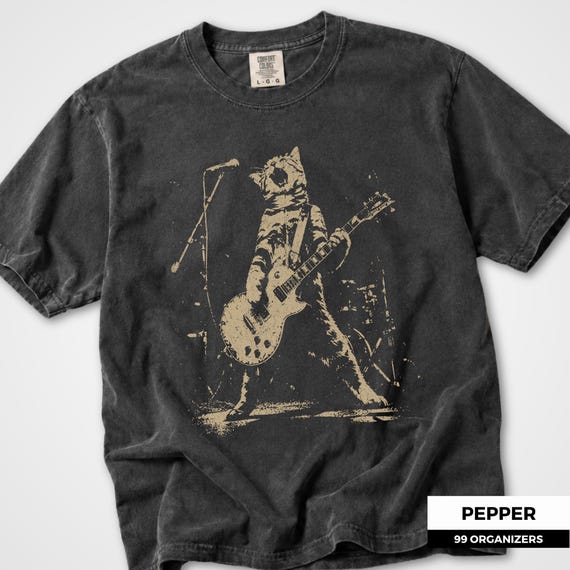 Punk Cat Shirt, Grunge Rock Cat Graphic Tee, Vintage Cat Guitar Shirt, Alt Music Band Tee, Cat Lover Gift, Comfort Colors Tee