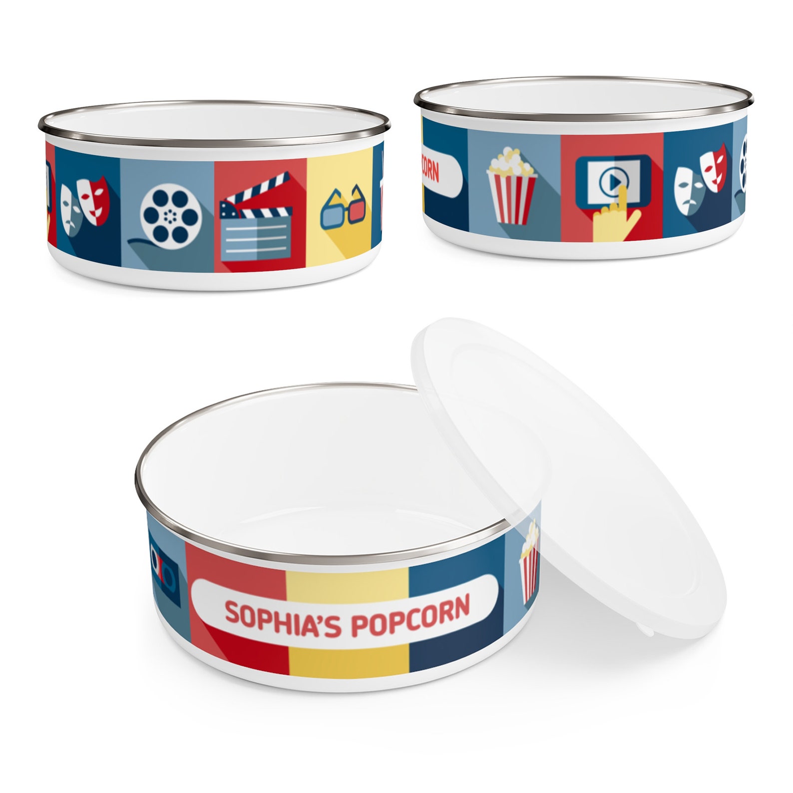 Personalized Enamel Popcorn Bowl Personalized Enamel Sweets Etsy