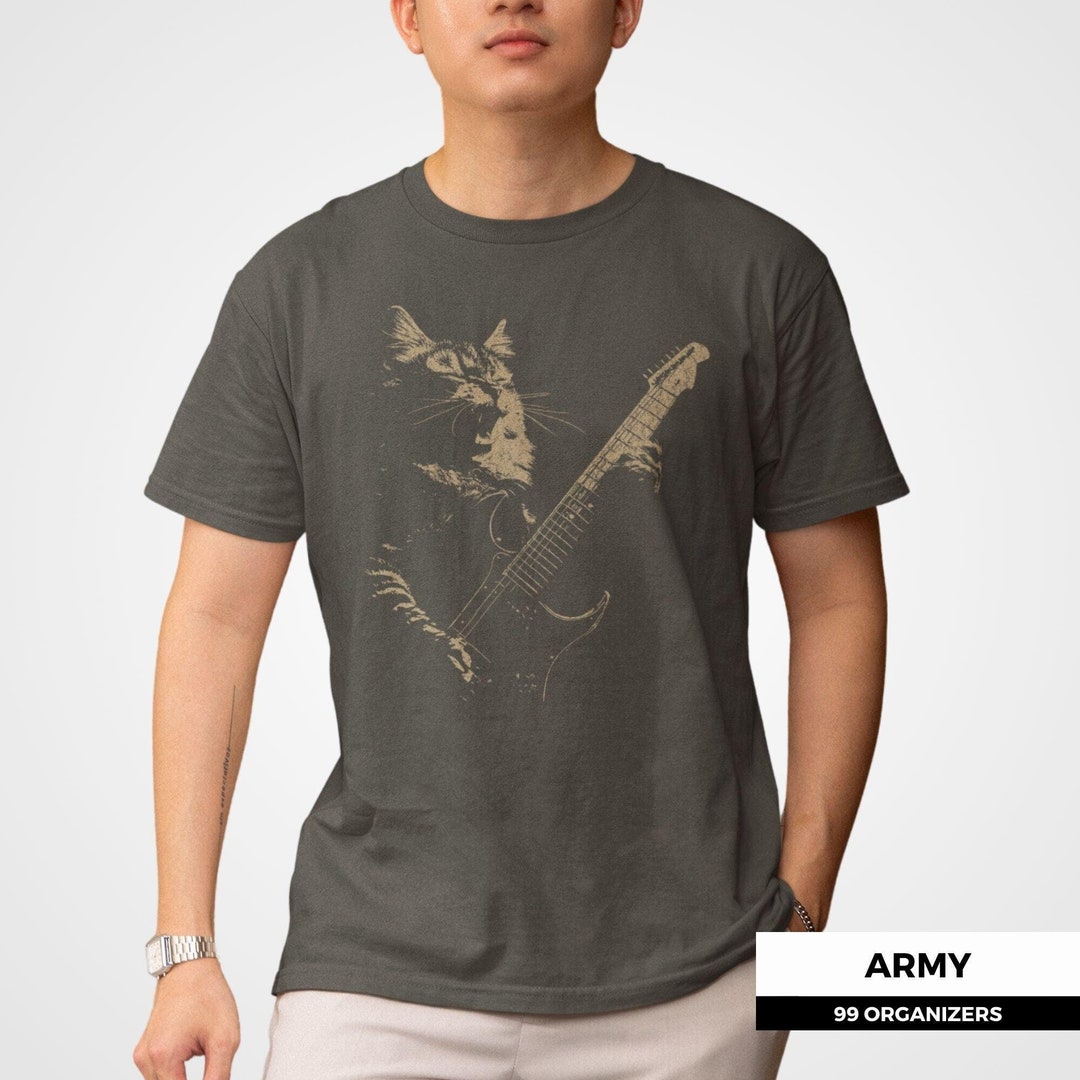 Rockstar Cat Shirt, Funny Guitar Cat Tee, Heavy Metal Cat Meme Tee ...
