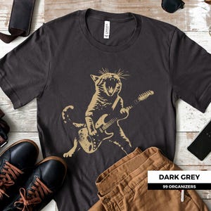 Rock Cat Playing Guitar Shirt, Funny Guitar Cat Tee, Cat Lovers Gift for Her, Cat Mom Shirt, Cat Dad Shirt, Cool Cat Print, Cat Themed Gifts