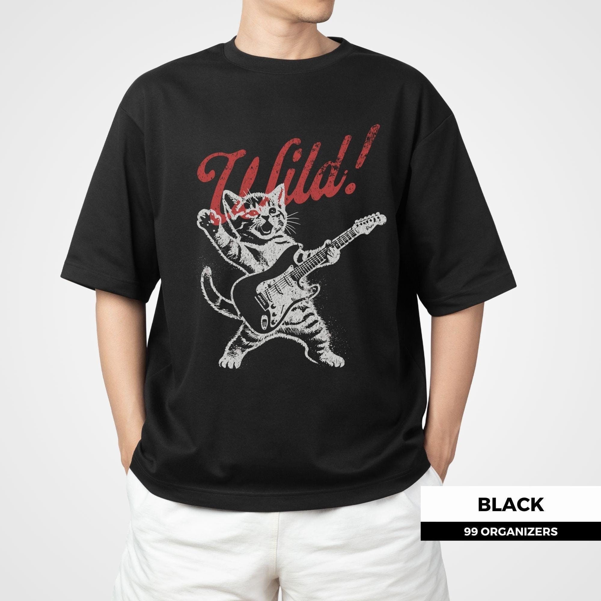 Funny Guitar Cat T-Shirt: Retro Rock n Roll Kitten Tee