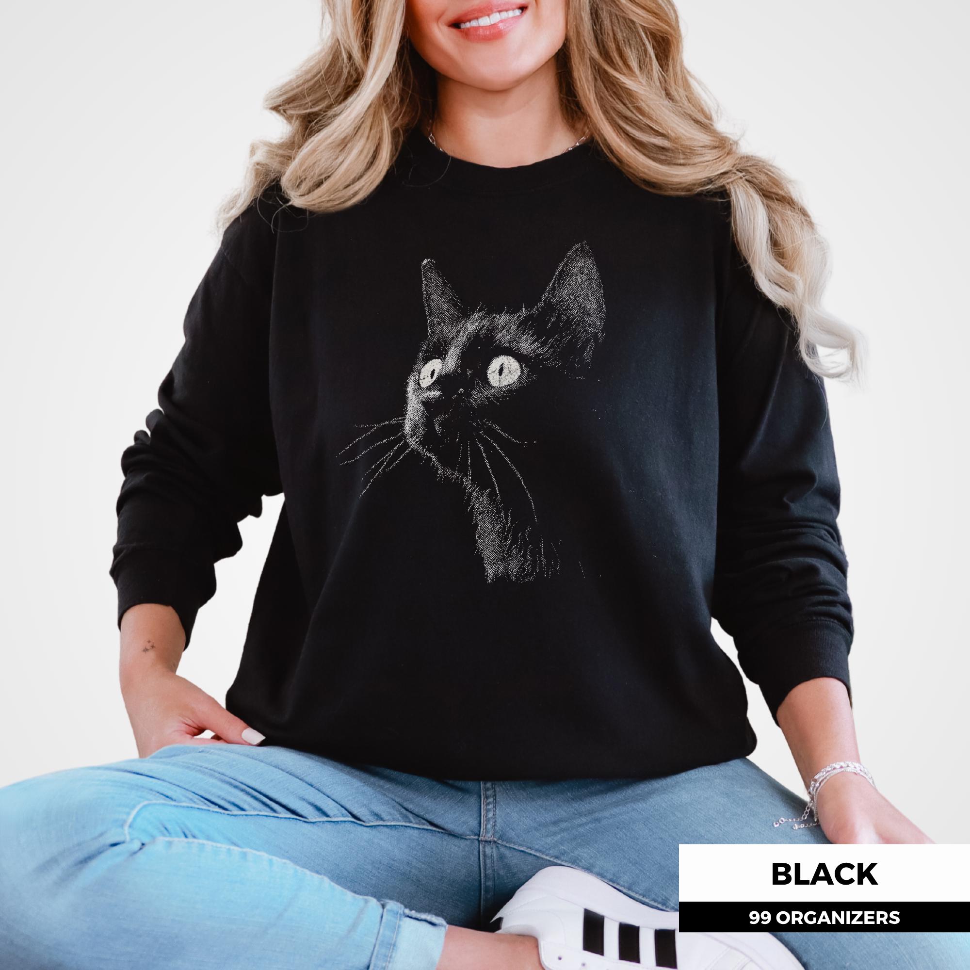 Black Cat Shirt, Minimalist Cat Graphic Tee, Gothic Cat Lover Gift 