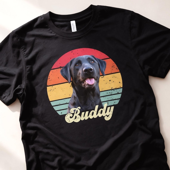 Custom Dog Shirt, Custom Pet Shirt, Personalized Dog or Cat Photo Tee, Retro Sunset Pet Portrait Gift