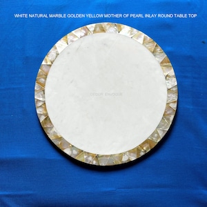 Custom Size White Marble Round Handmade Golden Mother of Pearl, Inlay Table Top, Bedside, Bistro Table Top, Counter top, Sofa Side Table Top