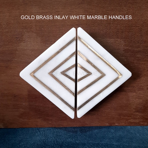 Einzigartige Dreieck Form Weiß Marmor Gold Messing Inlay Große Schrankgriffe, Schubladengriffe, Schrankgriffe, Kommodenknäufe und Griffe
