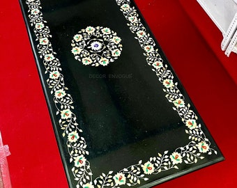 48x24" Custom Handmade Rectangle Inlay Black Coffee Table Top, Marble Table, Furniture Decor, Countertop, Inlay Table, Stone Center table