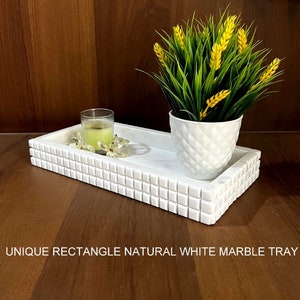 White Rectangle Natural Marble Storage Tray ,Catchall Tray, Tray for Bathroom/Kitchen/Vanity/Perfume, Holder for Candles, Mother&#39;s day gift
