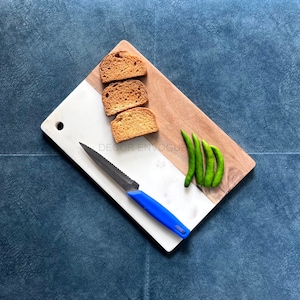 11x7.5 inch Natural White Carrara Marble & Acacia Wood Cutting Board, Marble and wood Chopping Board, Cheese Platter, Marble Serving Platter
