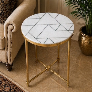Custom Handmade Round Inlay White Coffee Table, White Marble Center Table, Countertop, Accent Marble Table, Abalone Shell inlay side table