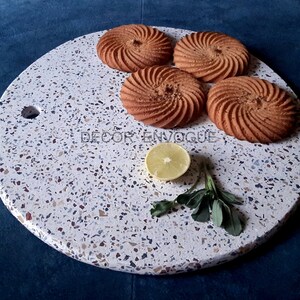 12X12 Beautiful White Round Marble Terrazzo Cheese Platter, Serving Platter, Chopping Board, Cheese boards, Cutting boards image 5