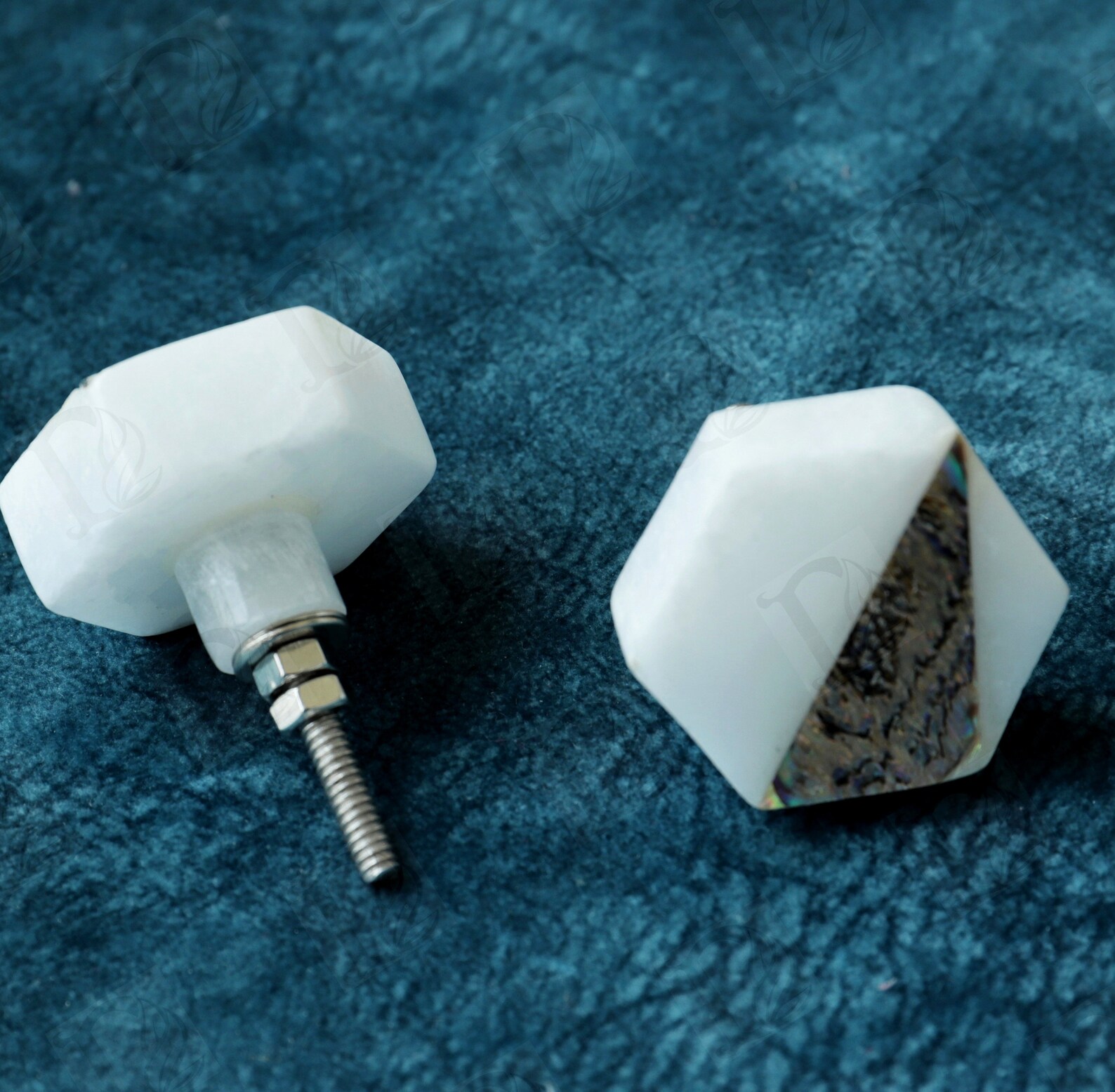 Set of White Hexagon Stone Knobs Etsy