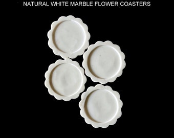 Set of 2,4,6 Round White marble Handmade Flower Coasters Tile, Natural Stone Coasters, DIY, Tea Coaster set, Wine Coaster EXPLORE NOW!!