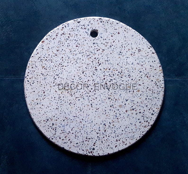 12X12 Beautiful White Round Marble Terrazzo Cheese Platter, Serving Platter, Chopping Board, Cheese boards, Cutting boards image 3