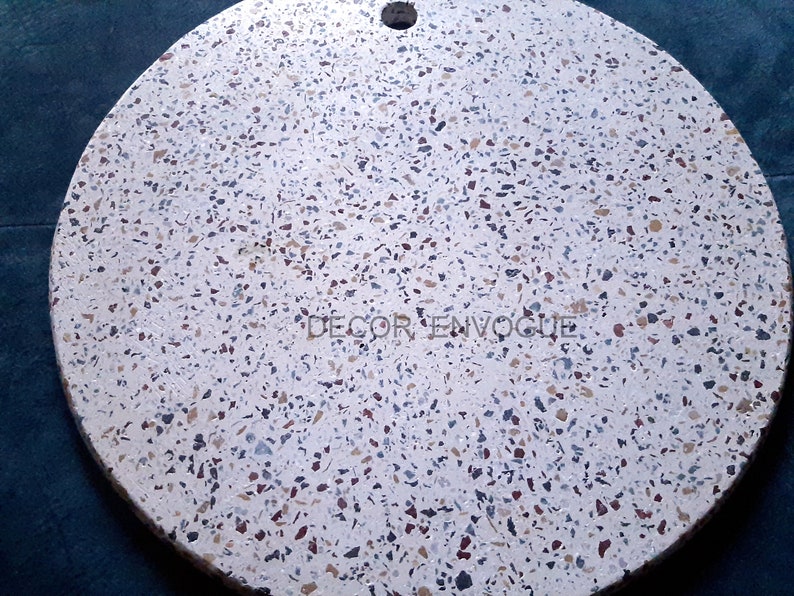 12X12 Beautiful White Round Marble Terrazzo Cheese Platter, Serving Platter, Chopping Board, Cheese boards, Cutting boards image 4