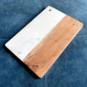 11x7.5 inch Natural White Carrara Marble & Acacia Wood Cutting Board, Marble and wood Chopping Board, Cheese Platter, Marble Serving Platter image 4