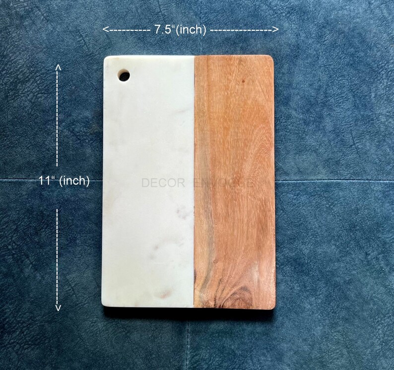 11x7.5 inch Natural White Carrara Marble & Acacia Wood Cutting Board, Marble and wood Chopping Board, Cheese Platter, Marble Serving Platter image 5