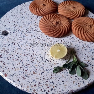 12X12 Beautiful White Round Marble Terrazzo Cheese Platter, Serving Platter, Chopping Board, Cheese boards, Cutting boards image 2