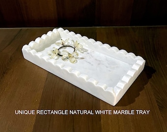 Rectangle Natural White Marble Storage Tray ,Catchall Tray, Tray for Bathroom/Kitchen/Vanity/Perfume, Holder for Candles,