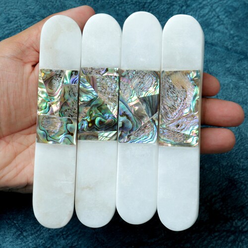 Set of Elegant White Stone or Marble Drawer Pulls Etsy