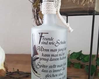 Lichtflasche Leuchtflasche Dekoflasche Dekoration mit Spruch Freundschaft Freundin Freunde Geburtstag Danke