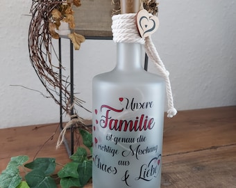 Lichtflasche Leuchtflasche Dekoflasche Dekoration mit Spruch Familie Schwester Bruder Mama Oma Papa Opa Geburtstag Danke