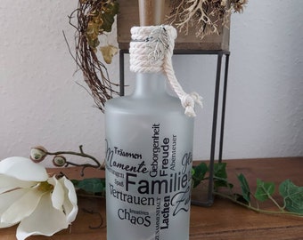 Lichtflasche Leuchtflasche Dekoflasche Dekoration mit Spruch Familie Schwester Bruder Mama Oma Papa Opa Geburtstag Danke mit Geschenkbeutel