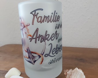 Lichtflasche Leuchtflasche Dekoflasche Dekoration mit Spruch Familie Schwester Bruder Mama Oma Papa Opa Geburtstag Danke