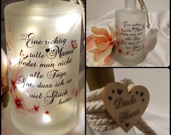 Lichtflasche Leuchtflasche Dekoflasche Dekoration mit Spruch Mama Muttertag Mutter beste Mama Geburtstag