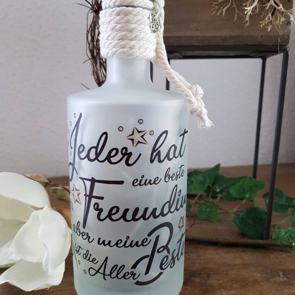 Lichtflasche Leuchtflasche Dekoflasche Dekoration mit Spruch Freundschaft Freundin Freunde Geburtstag Danke mit Geschenkbeutel