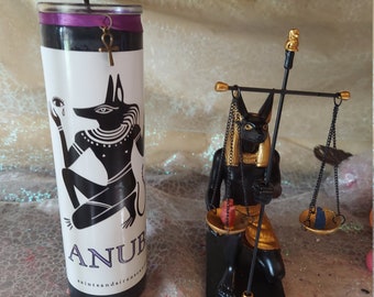 handmade 8" ANUBIS - Egyptian god of the dead - candle with Ankh charm.Handmade witchcraft candle 4 necromancy/road-opening/justice & more