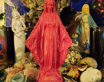Handmade 9.5" Glittery Virgin Mary candles, made to order in 11 colors! Blessed Virgin ritual candles / devotional candles