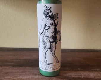Greek god PAN - FAUNUS - 8" green scented candle infused/dressed with herbs,roots,and oils. other colors available by request