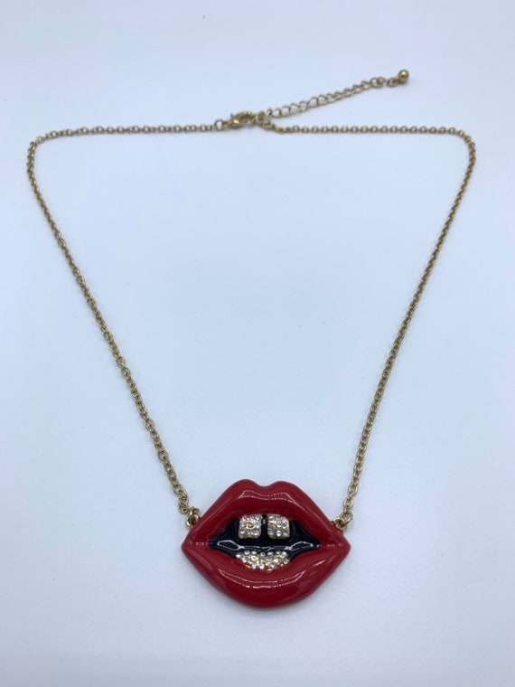 Red Lip necklace  with crystal - image 2